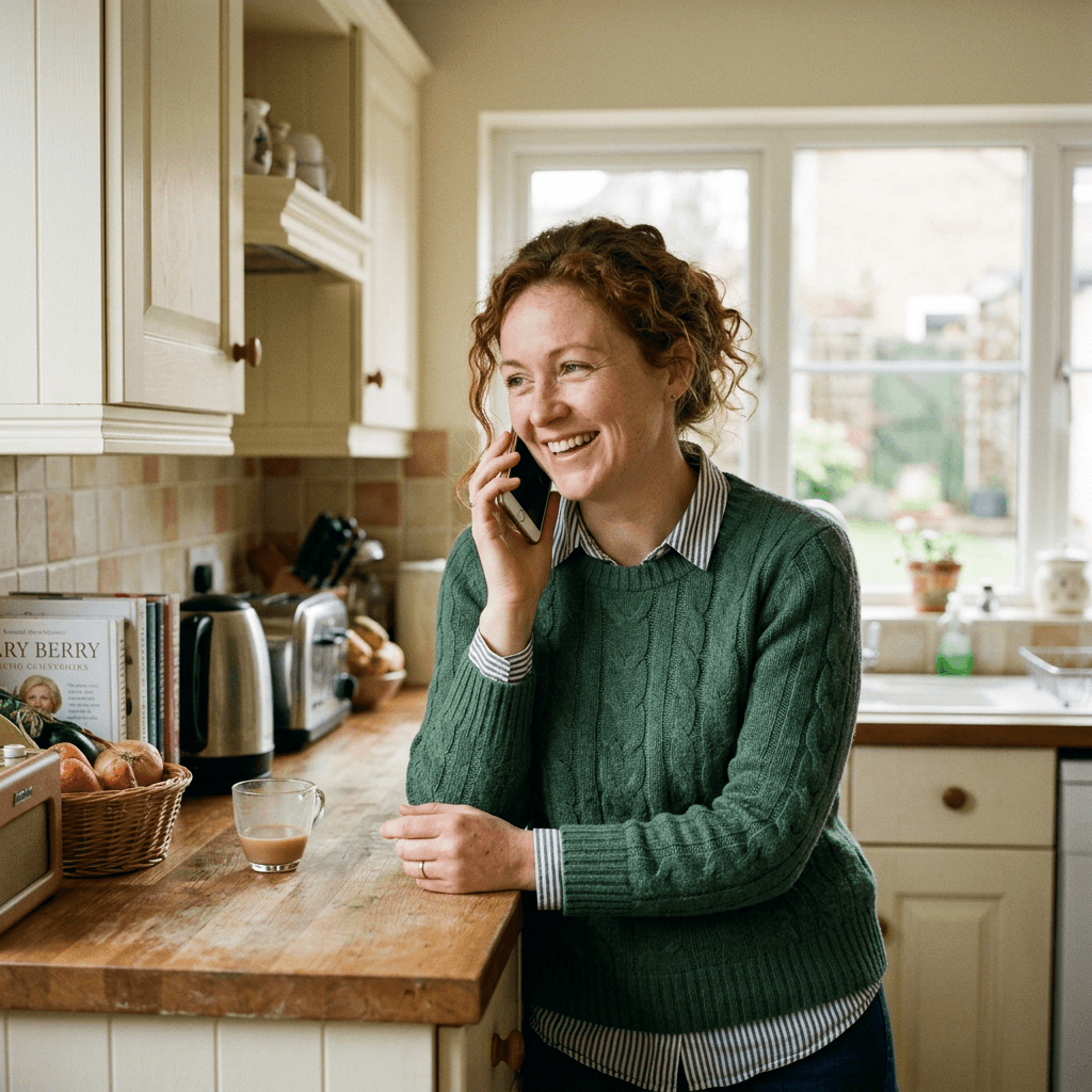 Happy customer on phone